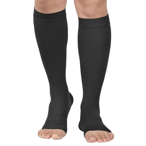 1 Pair 20-30 Mmhg Open Toe Calf Compression Stocking for Men Women Calf Sleeve Support for Varicose Veins, Edema, DVT, Pregnancy
