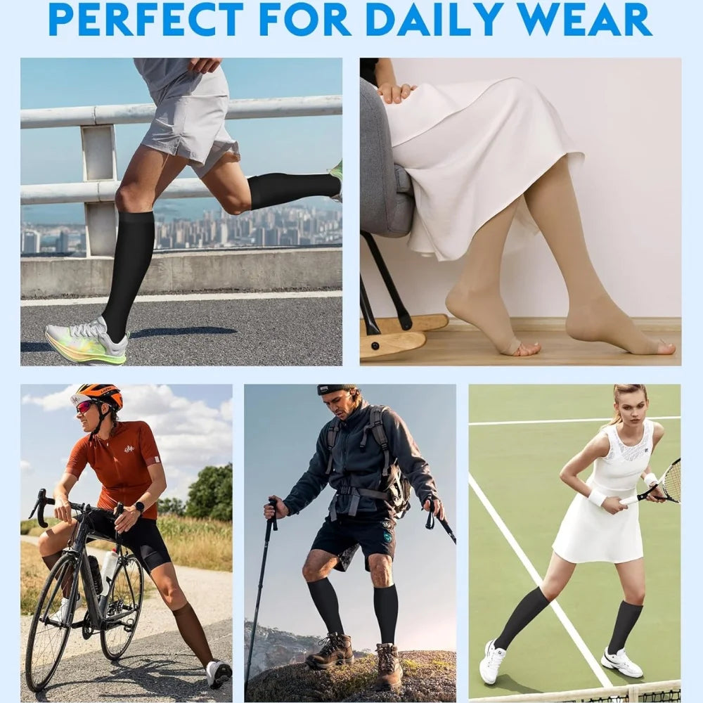 1 Pair 20-30 Mmhg Open Toe Calf Compression Stocking for Men Women Calf Sleeve Support for Varicose Veins, Edema, DVT, Pregnancy
