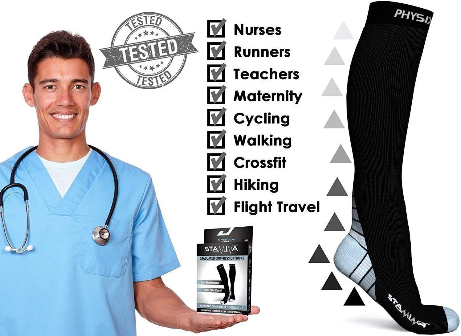 Experience Ultimate Comfort with Physix Gear Compression Socks - 20-30 Mmhg Support for Men & Women - Perfect for Running, Nursing, Travel, and More!