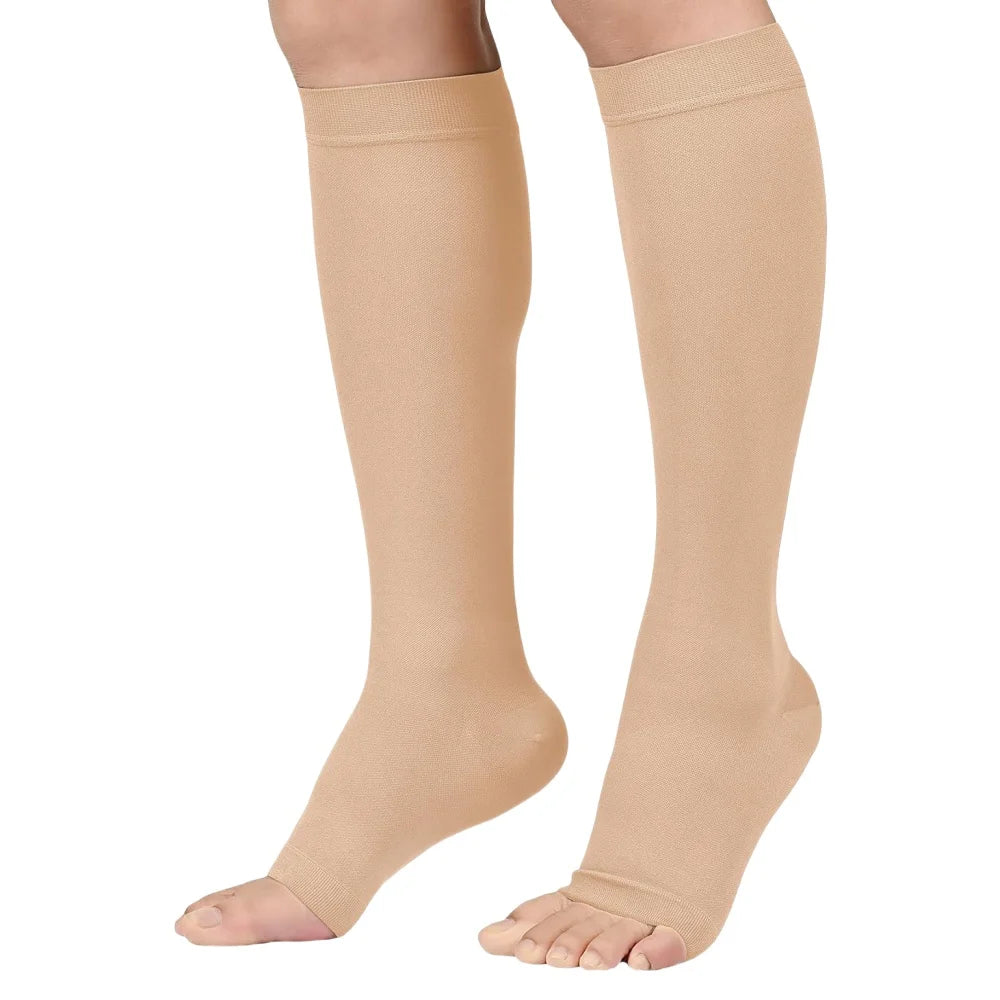1 Pair 20-30 Mmhg Open Toe Calf Compression Stocking for Men Women Calf Sleeve Support for Varicose Veins, Edema, DVT, Pregnancy