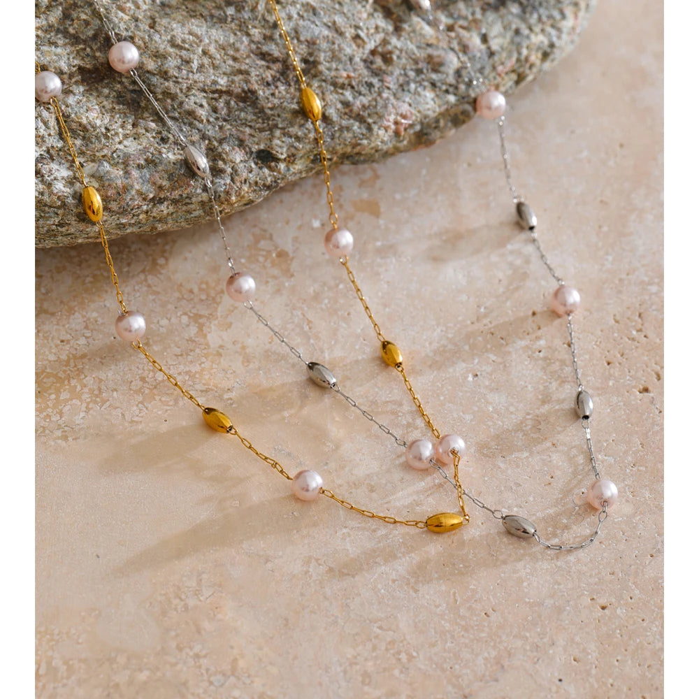 Elevate Your Style with Our Chic 18K Gold Plated Simulated Pearl Chain Necklace - Tarnish Resistant and Perfect for Any Occasion