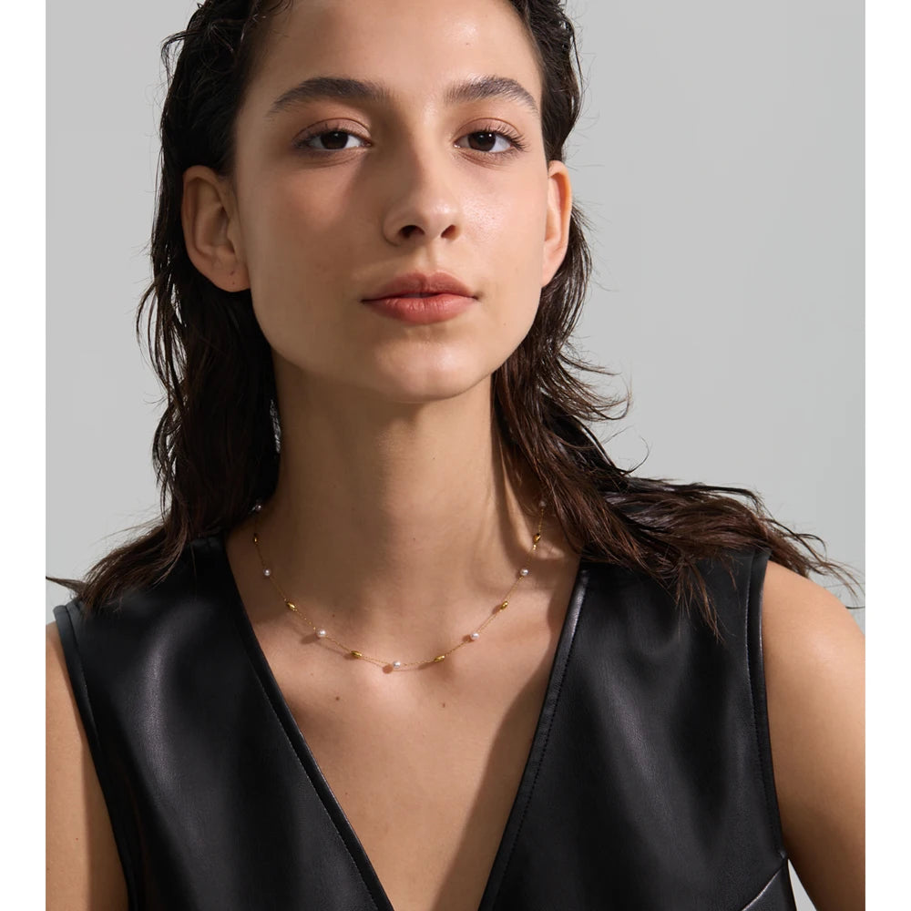 Elevate Your Style with Our Chic 18K Gold Plated Simulated Pearl Chain Necklace - Tarnish Resistant and Perfect for Any Occasion