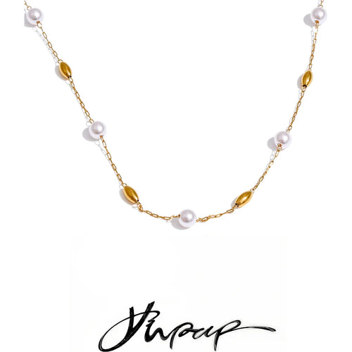 Elevate Your Style with Our Chic 18K Gold Plated Simulated Pearl Chain Necklace - Tarnish Resistant and Perfect for Any Occasion