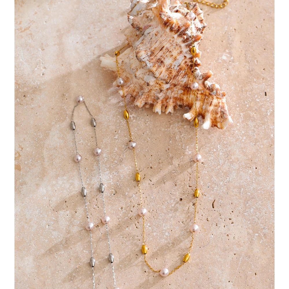 Elevate Your Style with Our Chic 18K Gold Plated Simulated Pearl Chain Necklace - Tarnish Resistant and Perfect for Any Occasion