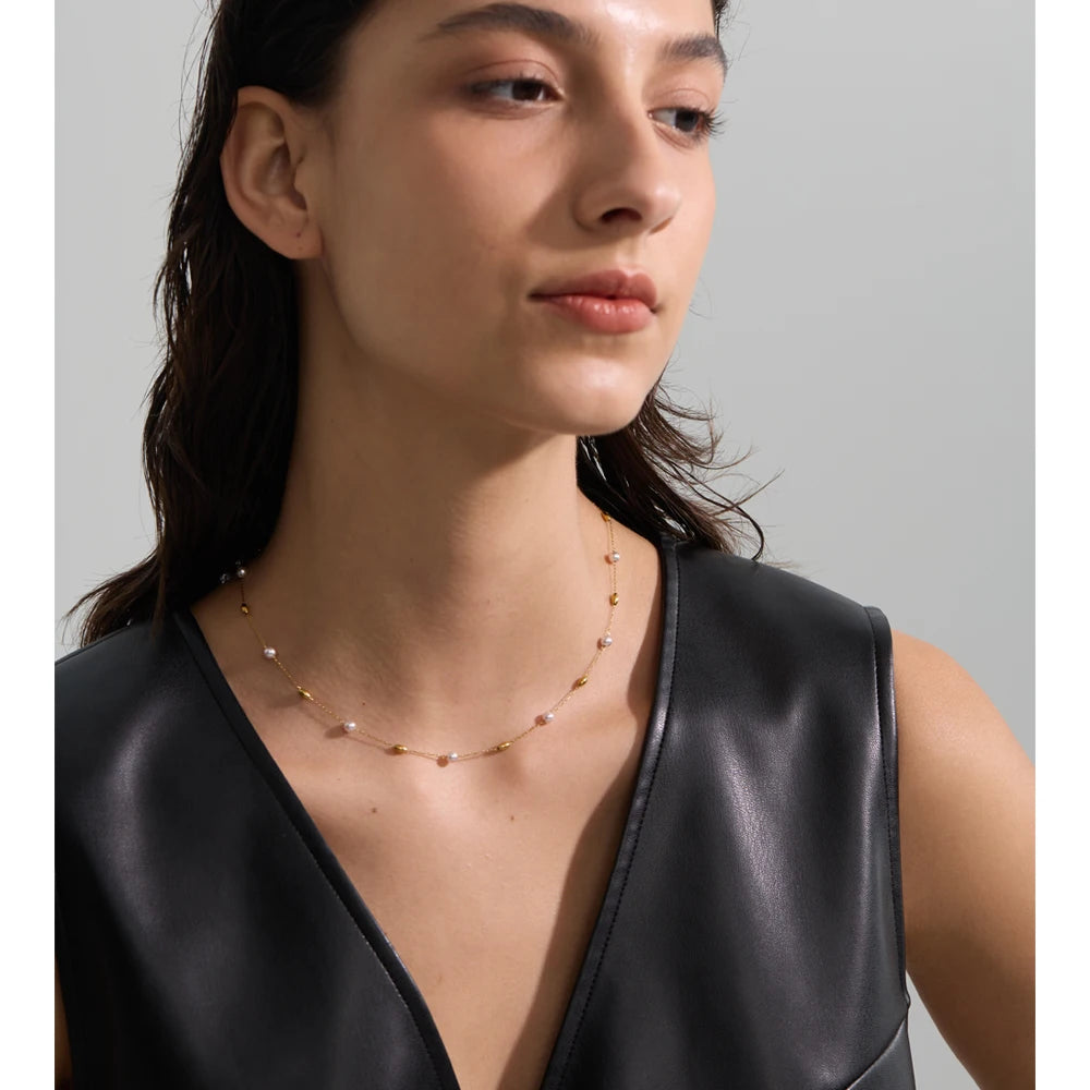 Elevate Your Style with Our Chic 18K Gold Plated Simulated Pearl Chain Necklace - Tarnish Resistant and Perfect for Any Occasion