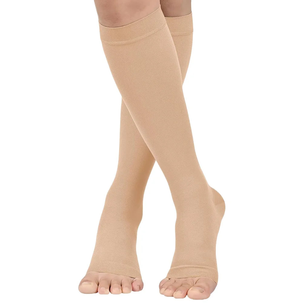 1 Pair 20-30 Mmhg Open Toe Calf Compression Stocking for Men Women Calf Sleeve Support for Varicose Veins, Edema, DVT, Pregnancy